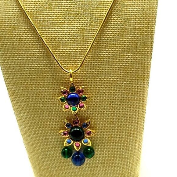 VTG SHAKIRA CAINE Indian Mughal Necklace & Matching Clip-on Earrings Glass Stone - Picture 9 of 16